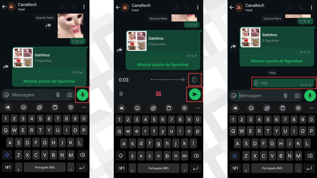Passos para enviar áudio temporário no WhatsApp