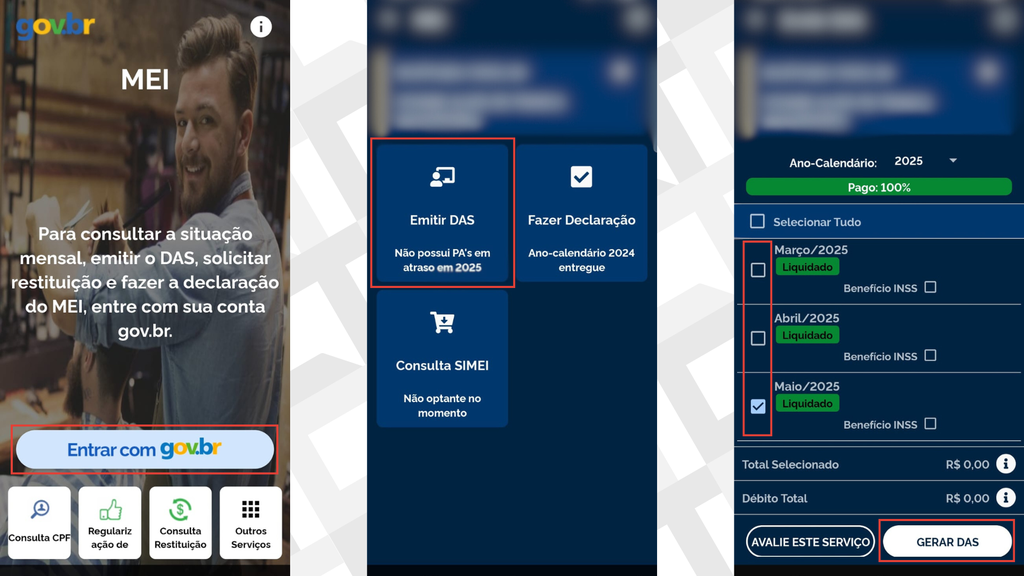 Passos para gerar DAS MEI no app
