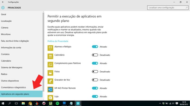 Apps em segundo plano - Windows 10 Apps em segundo plano - Windows 10