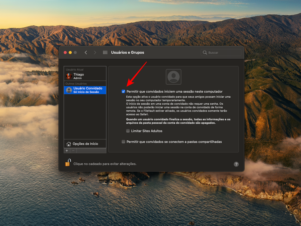 Habilite a sessão de Usuário Convidado no Mac - Captura de tela: Thiago Furquim (Canaltech)