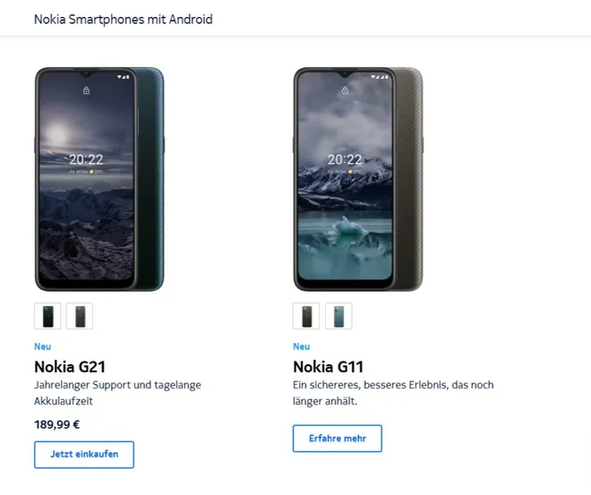 Somente dois modelos aparecem no site da Nokia na Alemanha (Imagem: Captura de tela/Nokia)