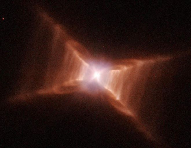 Esta nebulosa faz parte de um sistema binário de estrelas, onde uma está ejetando o hidrogênio (Imagem: Reprodução/ESA/HUBBLE & NASA/Starts With a Bang)