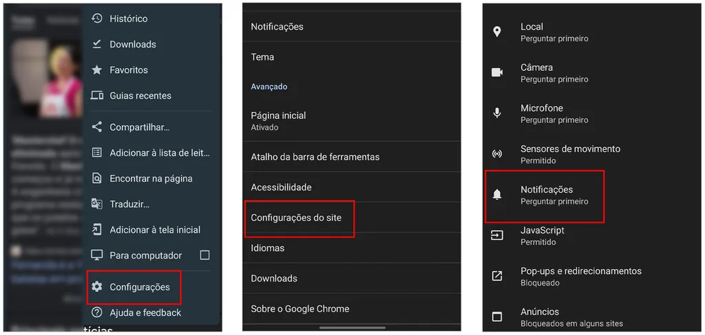Siga os passos para bloquear notificações do Chrome no Android (Captura de tela: André Magalhães)