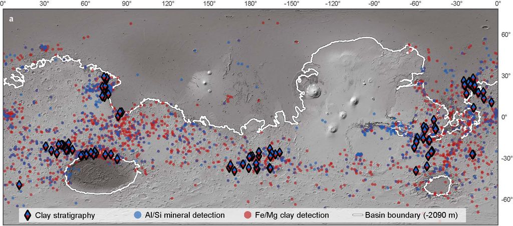 Depósitos de argila em Marte