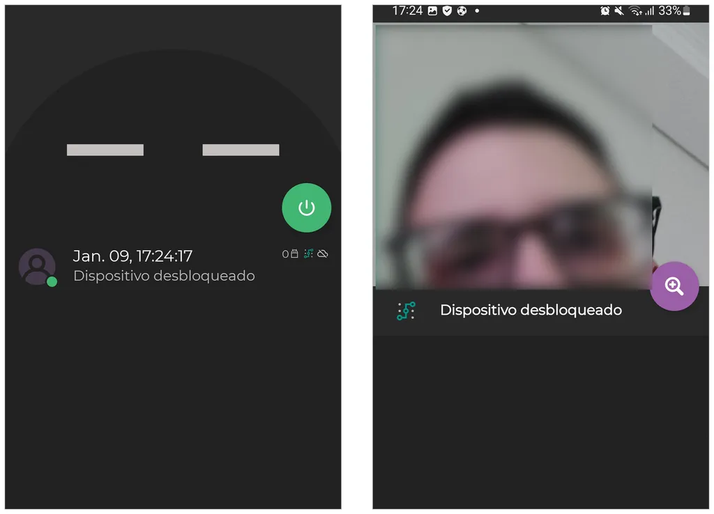 Aplicativo registra uma selfie de possíveis invasores (Captura de tela: André Magalhães)