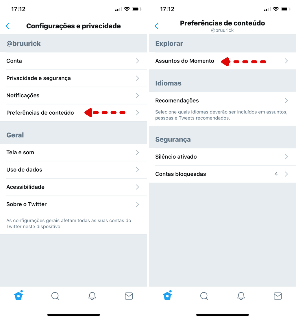 Abra as preferências de conteúdo do app Twitter / Captura de tela: Bruno Salutes