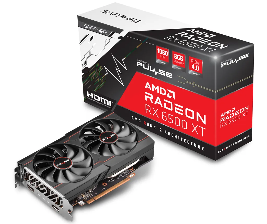 Sem alarde, a SAPPHIRE anunciou uma versão da Radeon RX 6500 XT com 8 GB de VRAM, que traz ainda clocks levemente mais altos (Imagem: SAPPHIRE)