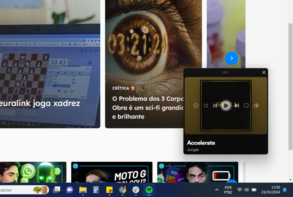 Reprodutor do Spotify pode ser posicionado na tela enquanto você usa outros apps (Imagem: Captura de tela/André Magalhães/Canaltech)
