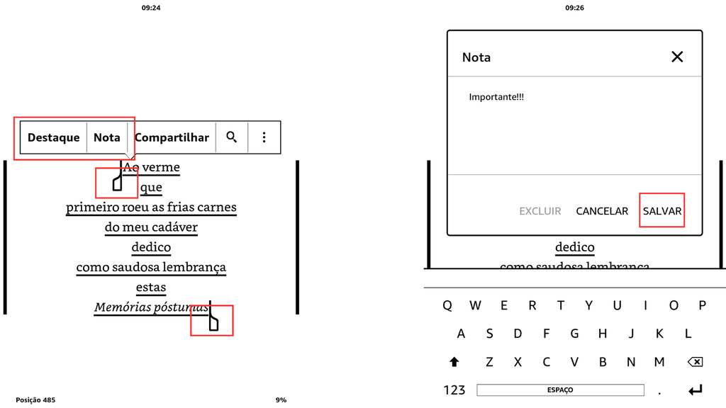 Como marcar textos no Kindle (Imagem: Captura de tela/Bruno De Blasi/Canaltech)