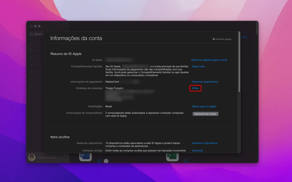 Modifique as informações de cobrança do ID Apple no Mac (Imagem: Thiago Furquim)
