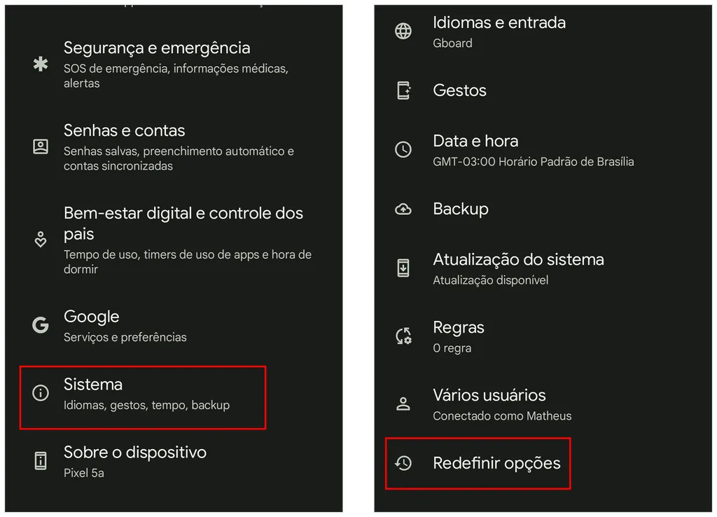 Confira como resetar celular Android (Captura de tela: André Magalhães)