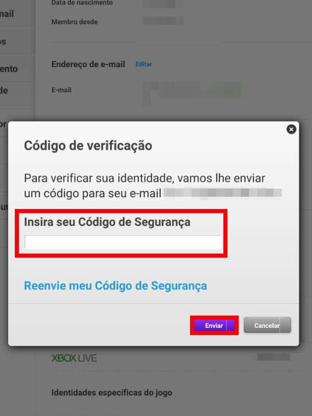 Insira o código que você recebeu no local indicado e clique em "Enviar" (Captura de tela: Matheus Bigogno)