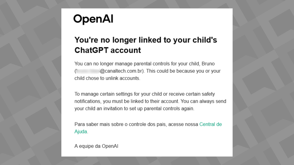 Notificação enviada por e-mail aos responsáveis (Imagem: Captura de tela/Bruno De Blasi/Canaltech)