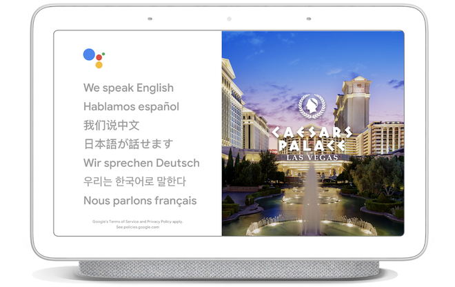 Ao utilizar o modo intérprete no Google Home Hub, a tradução simultânea é acompanhada por um texto para facilitar a compreensão (Imagem: Google)
