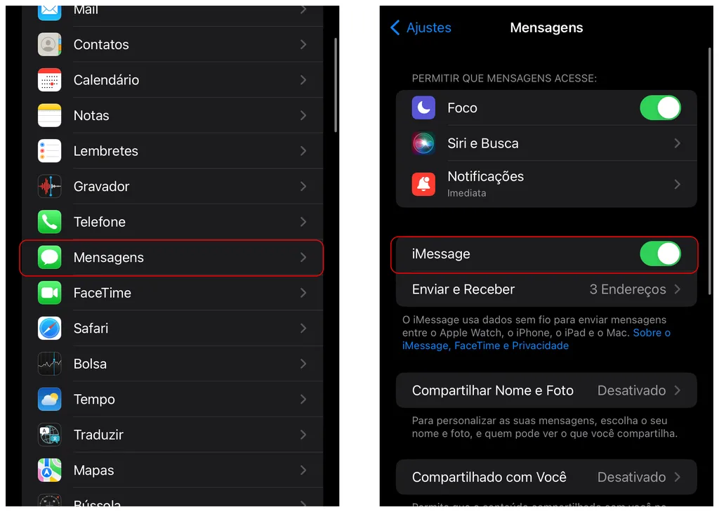 Ative o iMessage para usá-lo no iPhone (Captura de tela: Thiago Furquim/Canaltech)