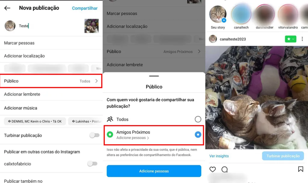 Você pode publicar no feed do Instagram só para amigos próximos (Imagem: Captura de tela/Fabrício Calixto/Canaltech)
