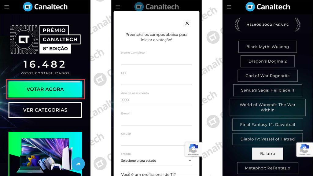 Como votar no prêmio Canaltech (Imagem: Captura de tela/André Magalhães/Canaltech)