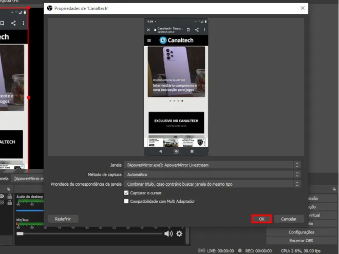 Utilize o OBS Studio ou Twich Studio para fazer stream (Captura de tela: Thiago Furquim/Canaltech)