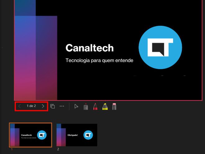 Utilize os comandos do teclado para passar os slides (Captura de tela: Matheus Bigogno)