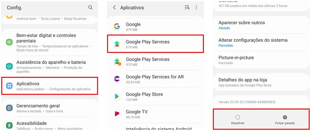 Android permite desativar o Google Play Services e pausar novas atualizações (Captura de tela: Caio Carvalho)