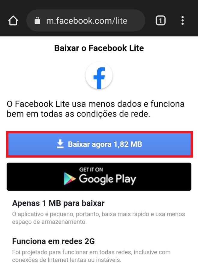 Facebook permite baixar o Facebook Lite via APK no Android (Captura de tela: Matheus Bigogno)