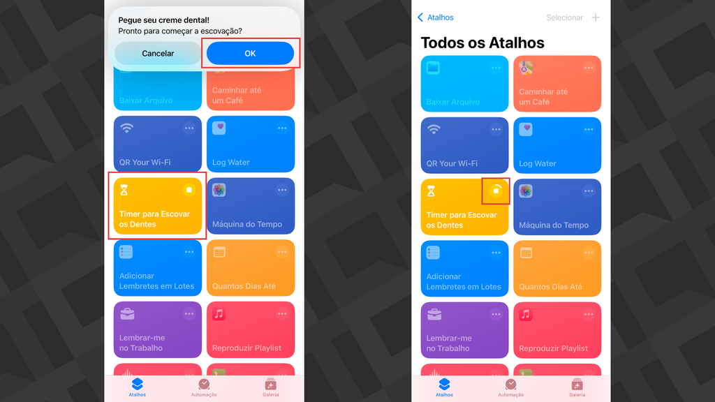 Passos para configurar o atalho Escovar os Dentes do iPhone