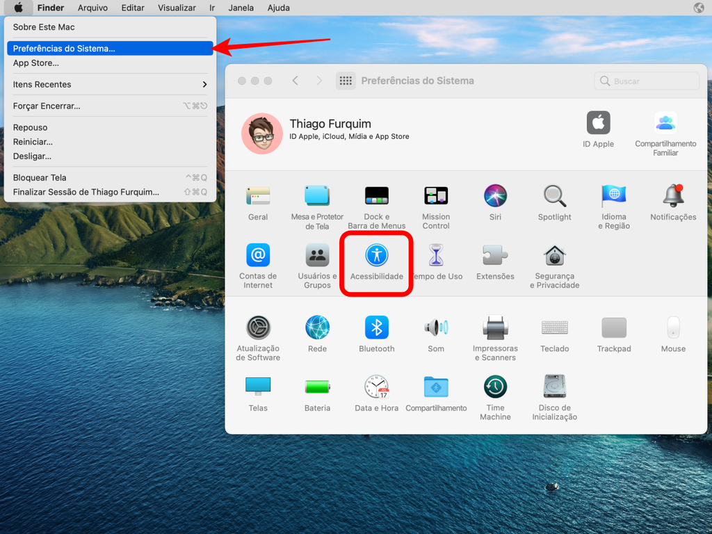 Nas preferências do Mac, acesse o menu de "Acessibilidade" - Captura de tela: Thiago Furquim (Canaltech)