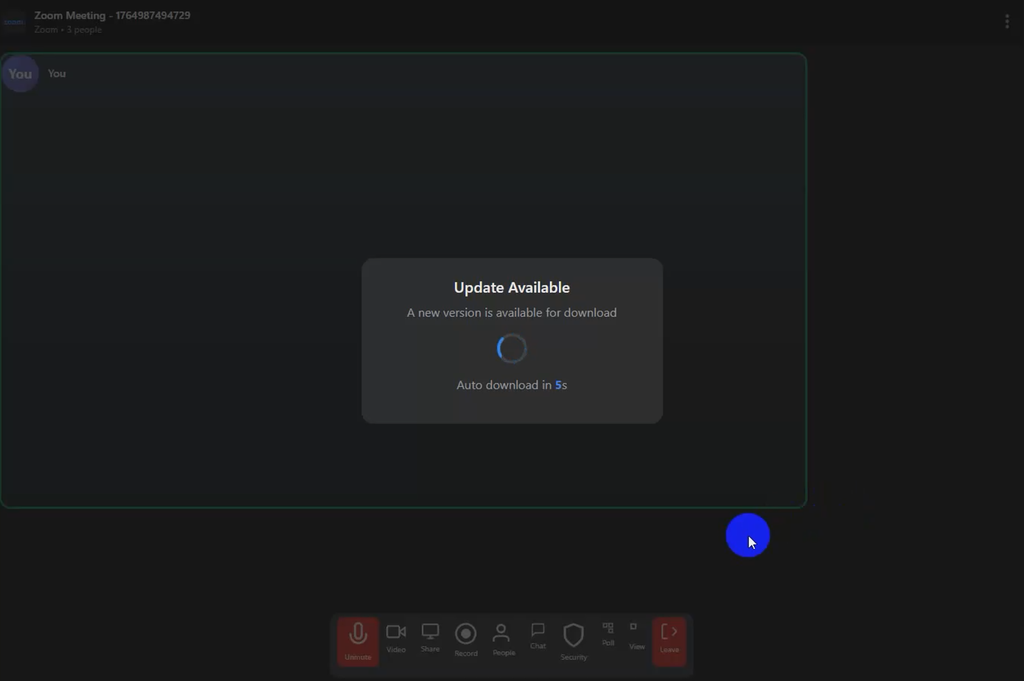 A chamada falsa no Zoom imita erros de conexão e começa um download de malware que parece uma atualização (Imagem: Malwarebytes/Divulgação)