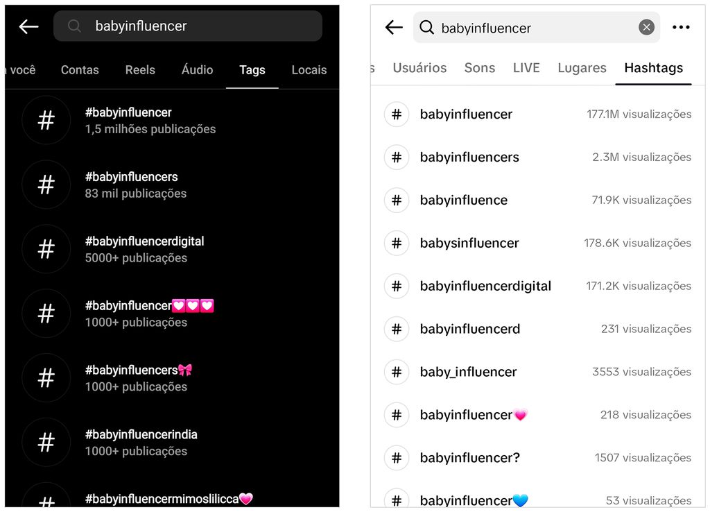 Hashtag #babyinfluencer faz sucesso no Instagram e no TikTok enquanto expõe a imagem de crianças (Imagem: Captura de tela/André Magalhães/Canaltech)