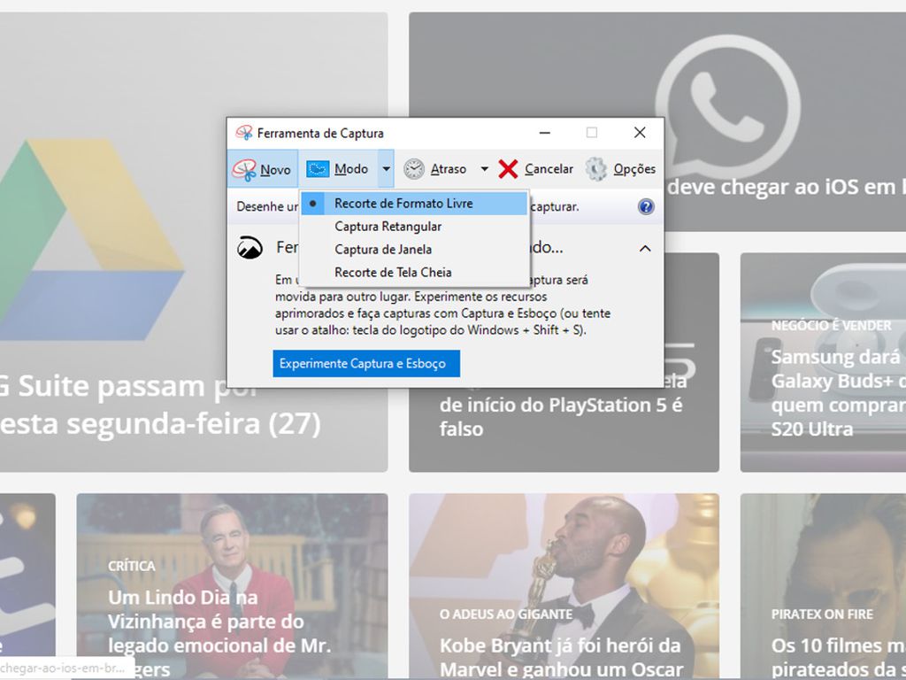 como copiar uma parte da tela com windows 10