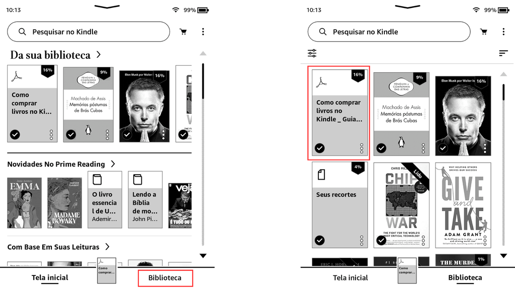 Como acessar os arquivos no Kindle (Imagem: Captura de tela/Bruno De Blasi/Canaltech)