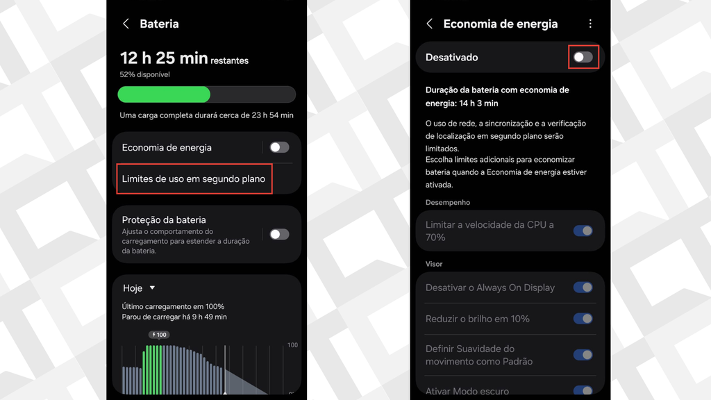 Desativar a economia de bateria