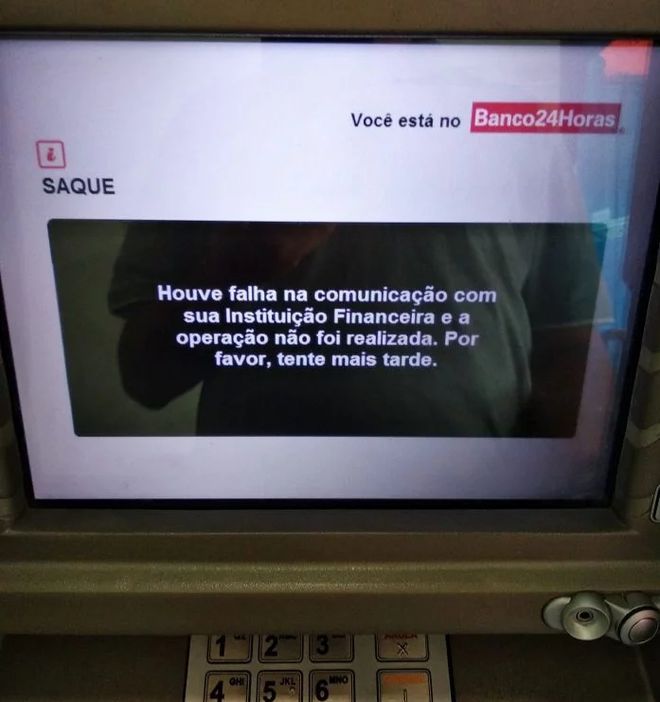Caixa eletrônico da rede Banco24Horas indisponível para operações do Banco Inter (Foto: @dtecnica_ti)