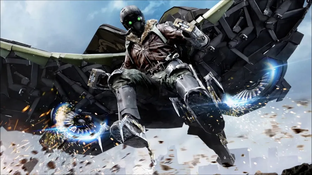 Abutre aparece com o mesmo visual de De Volta ao Lar para propor uma aliança a Morbius (Imagem: Reprodução/Sony Pictures)