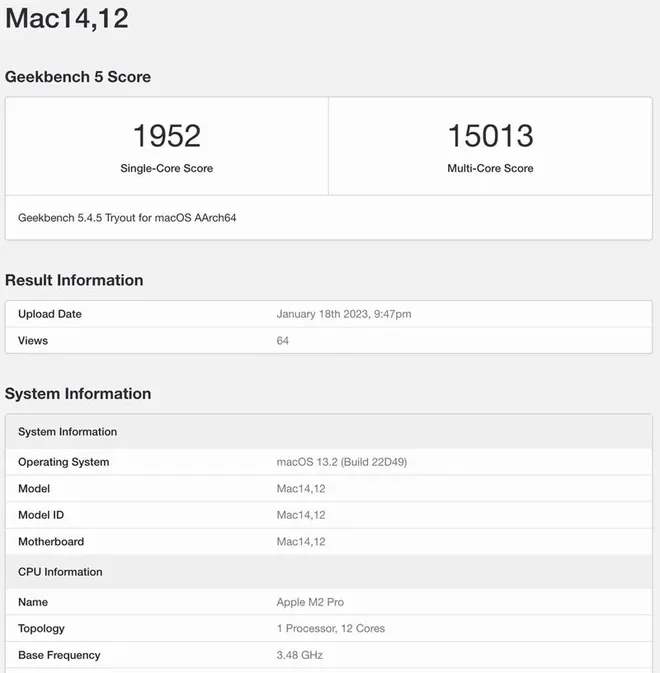 Mac Mini com M2 Pro surpreende em teste de CPU no Geekbench (Imagem: Geekbench)