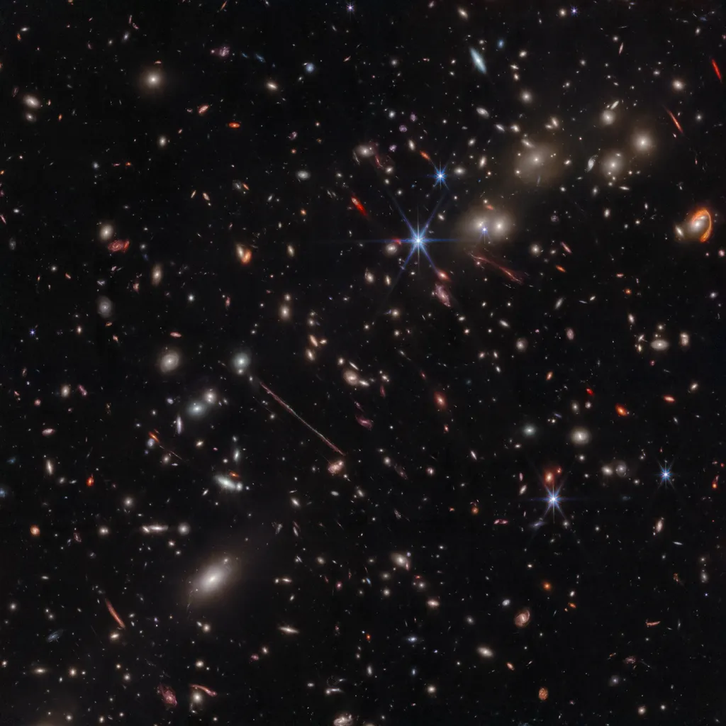 Aglomerado de galáxias El Gordo em foto tirada pelo telescópio James Webb (Imagem: Reprodução/NASA, ESA, CSA)