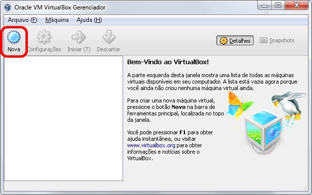 1 - Tela inicial do VirtualBox 1 - Tela inicial do VirtualBox