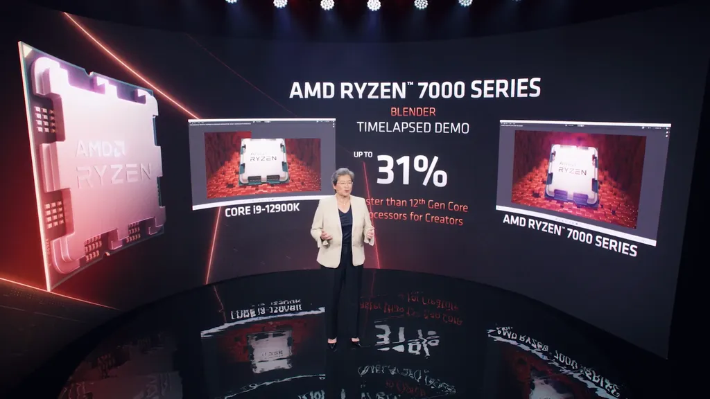 A AMD está confiante que a linha Ryzen 7000 atingirá clocks elevados com facilidade, e de que entregará ao consumidor mais de 30% mais desempenho multi-core frente aos Intel Alder Lake (Imagem: AMD)