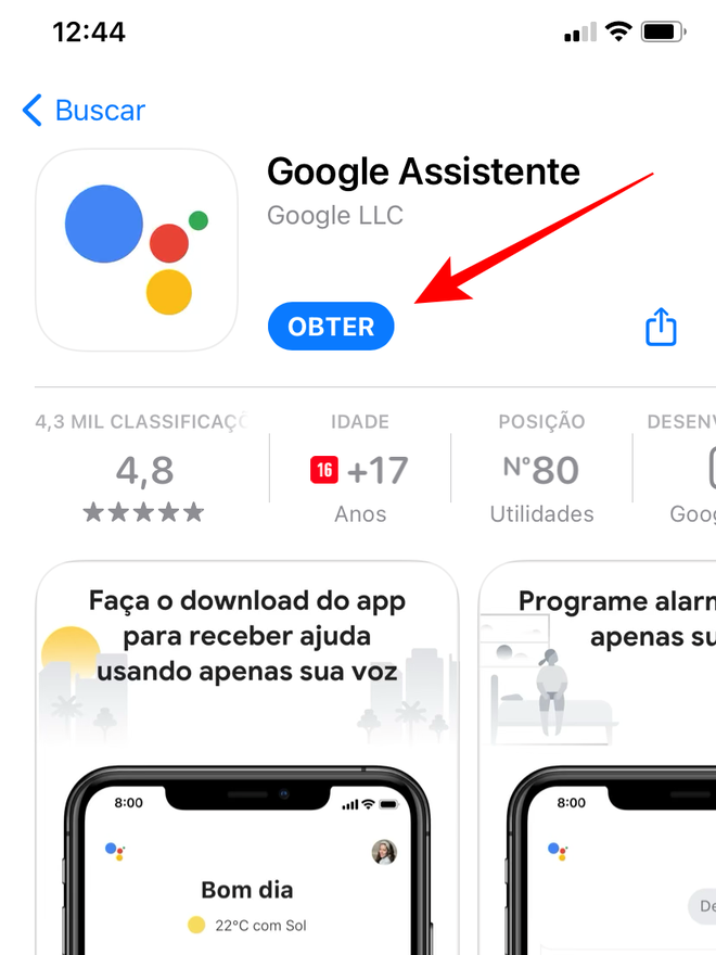 Faça o download do Google Assistente no iOS - Captura de tela: Thiago Furquim (Canaltech)