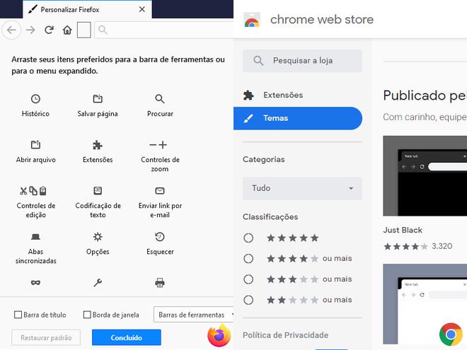 Para editar a interface do Chrome, é necessário acessar a Chrome Web Store (Imagem: Matheus Bigogno/Canaltech)