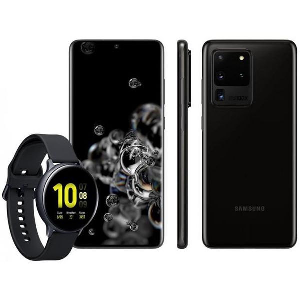 Smartphone Samsung Galaxy S20 Ultra 512GB Cosmic - Black 16GB RAM 6,9” Câm. Quádrupla + Smartwatch Galaxy Watch Active 2