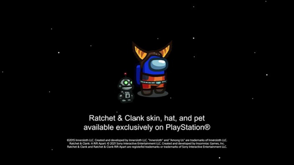 Os jogadores do console da Sony ainda terão a skin exclusiva de Ratchet & Clank (Imagem: Divulgação/Innersloth)