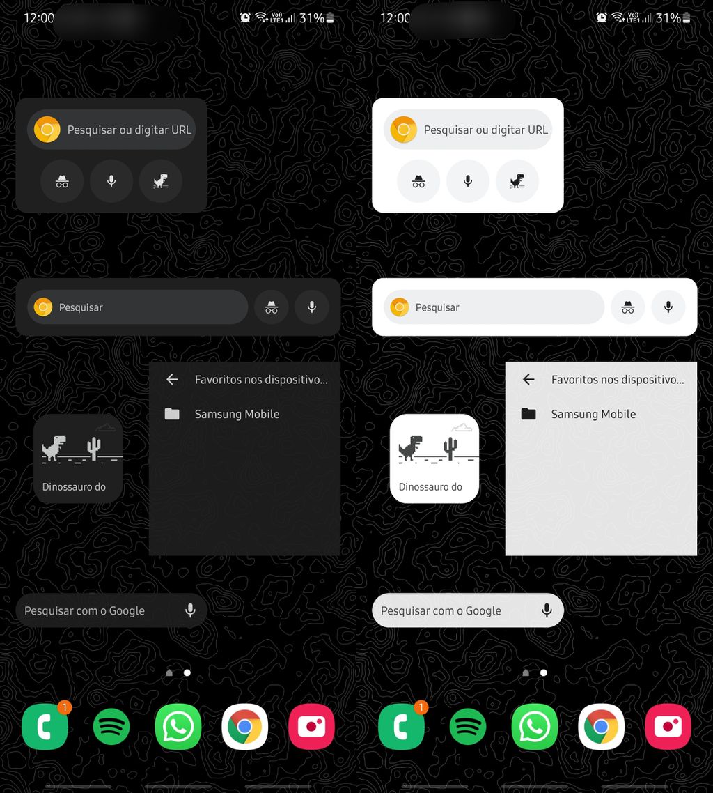 Os widgets novos do Chrome também se adaptam ao tema padrão do celular (Captura: Igor Almenara/Canaltech)