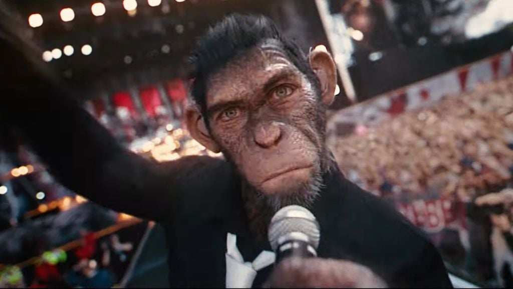 Robbie Williams representado por um macaco em Better Man