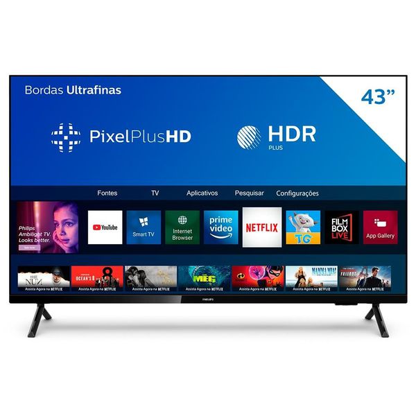 Smart TV Philips 43´ Full HD, HDR Plus, 3x HDMI, 2x USB, WiFi, Conversor digital, Netflix, Youtube, Globoplay, Prime Video - 43PFG6825/78