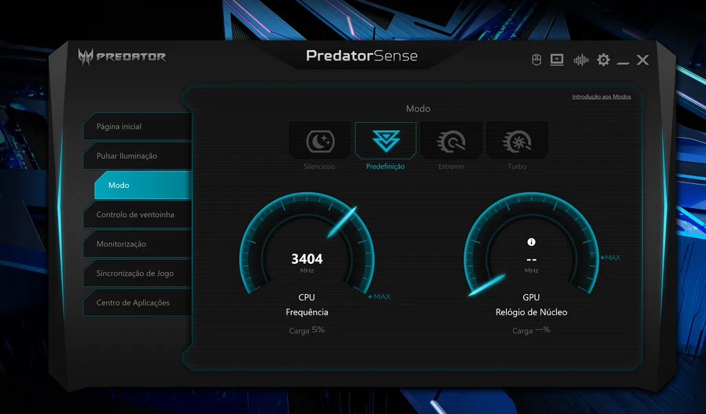 Configuração do modo de desempenho do notebook no PredatorSense. (Imagem: Captura de tela/Maldditu Xavier/Canaltech)