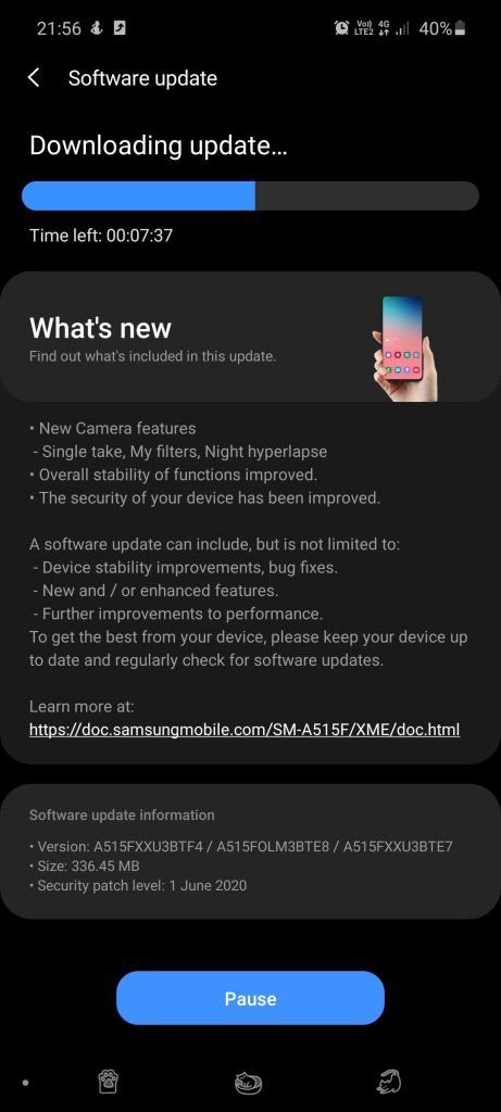 Galaxy A51 recebeu diversas funções de câmera em nova atualização (Foto: Reprodução/TizenHelp)