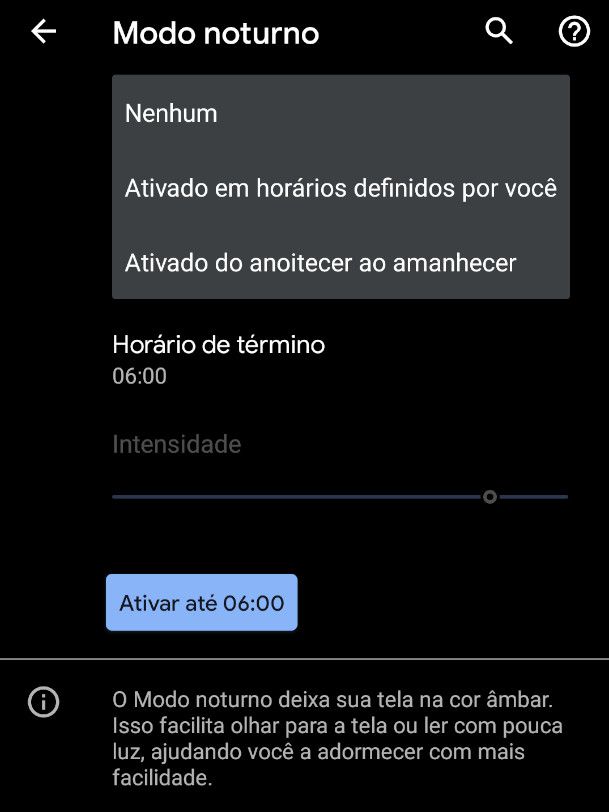 Você pode ativar o modo noturno do Android para alterar entre temas claros e escuros (Captura de tela: Camila Rinaldi)