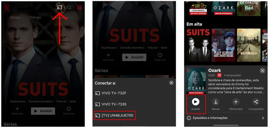 Siga os passos para transmitir a Netflix do celular para TV (Captura de tela: André Magalhães)