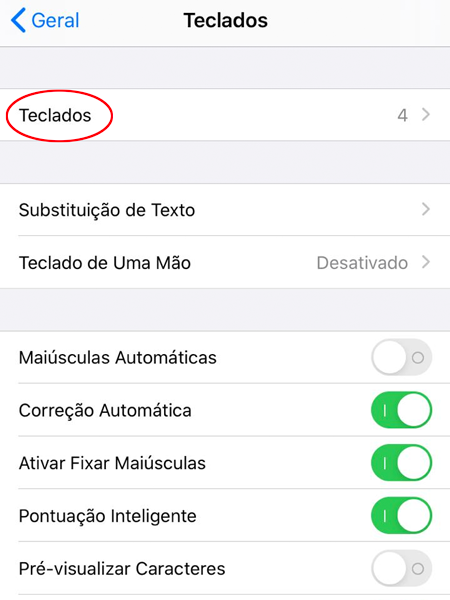 Opções de configuração no iOS